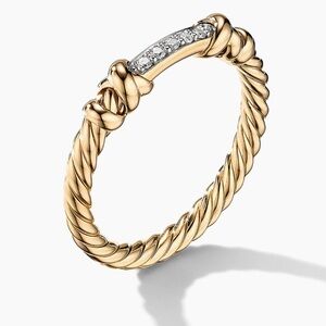 Gold Twisted Cable Ring with Pavé Bar